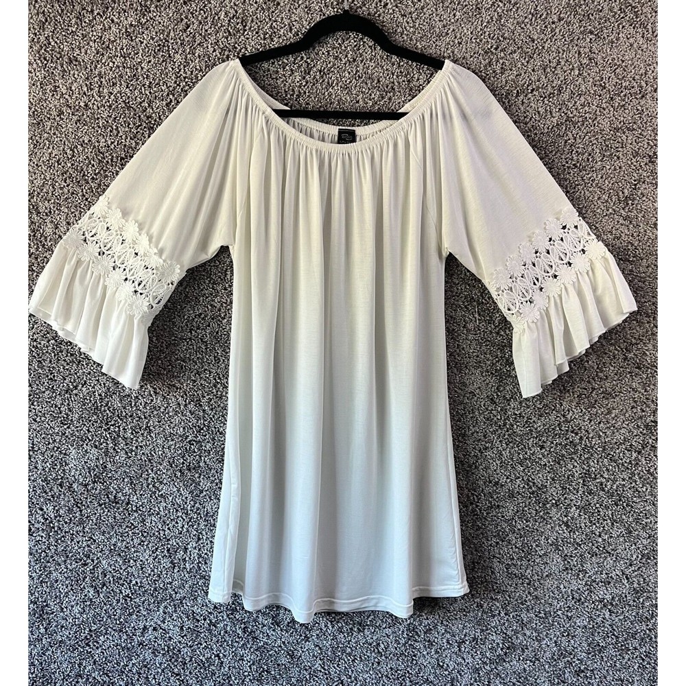 Women Win Win Tunic 3/4 Bell Sleeve Off Shoulder White Top Size L/XL